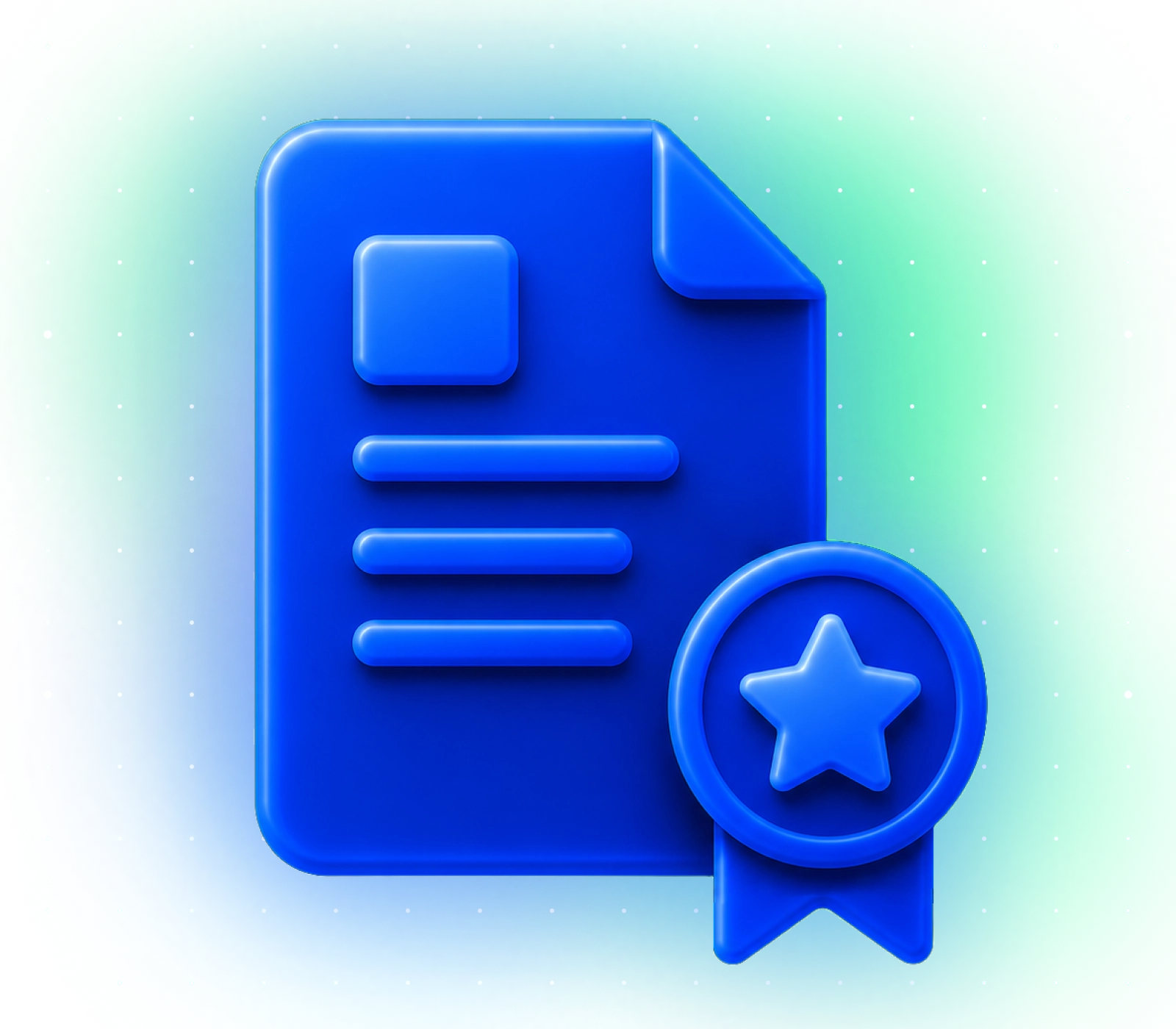 A blue document icon with a star badge on a green gradient background.