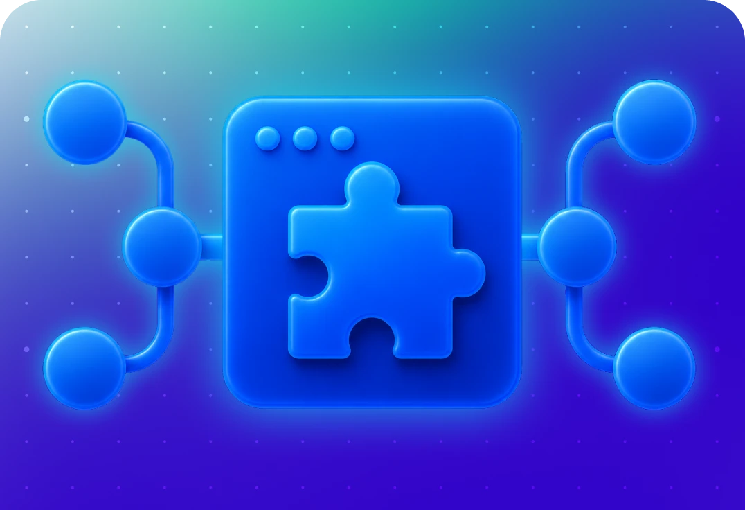 A blue puzzle piece with 6 outgoing nodes, symbolizing NFON integrations.