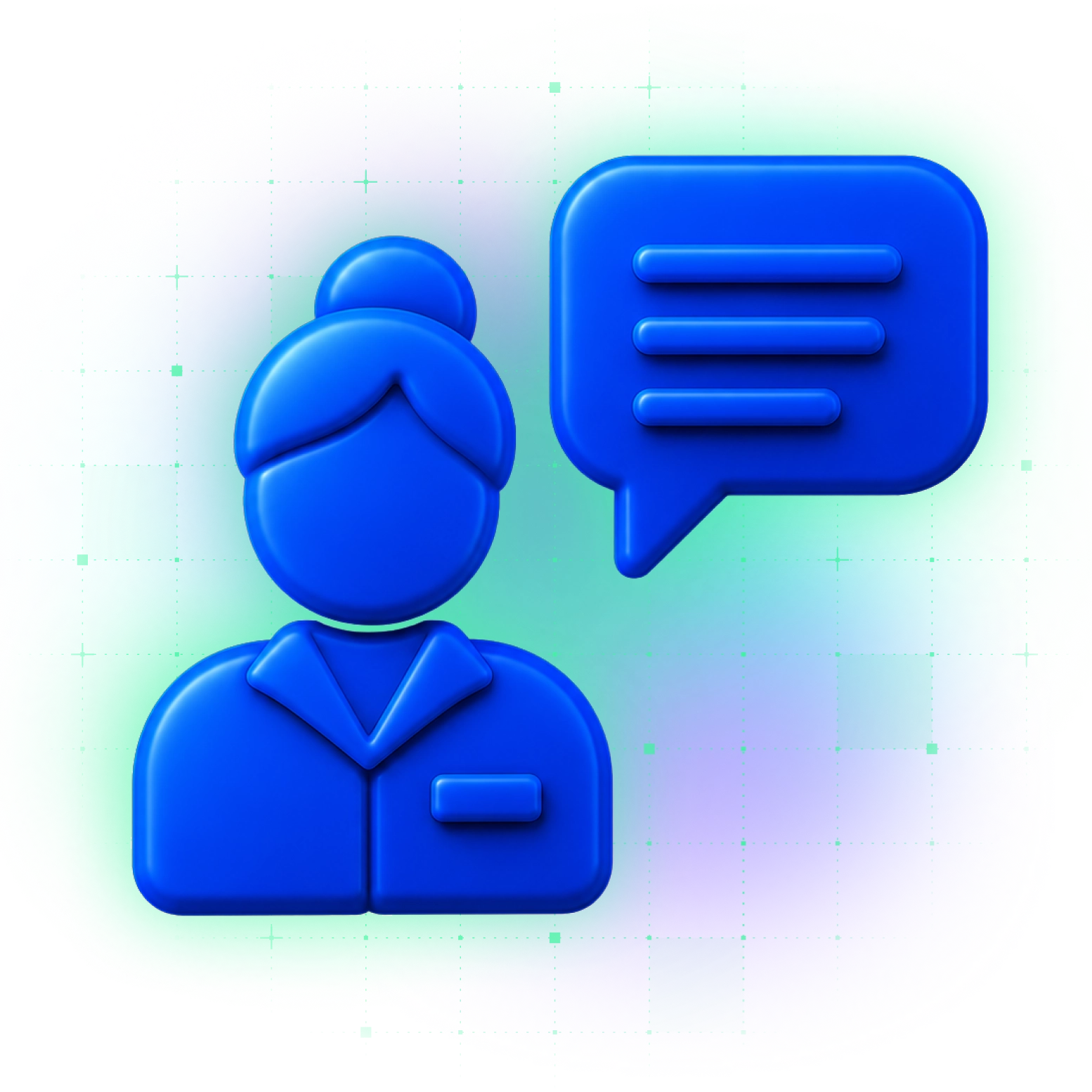 Blaues Symbol einer Person mit Jacke und Duttfrisur neben einer Sprechblase, das das Gastgewerbe versinnbildlicht.